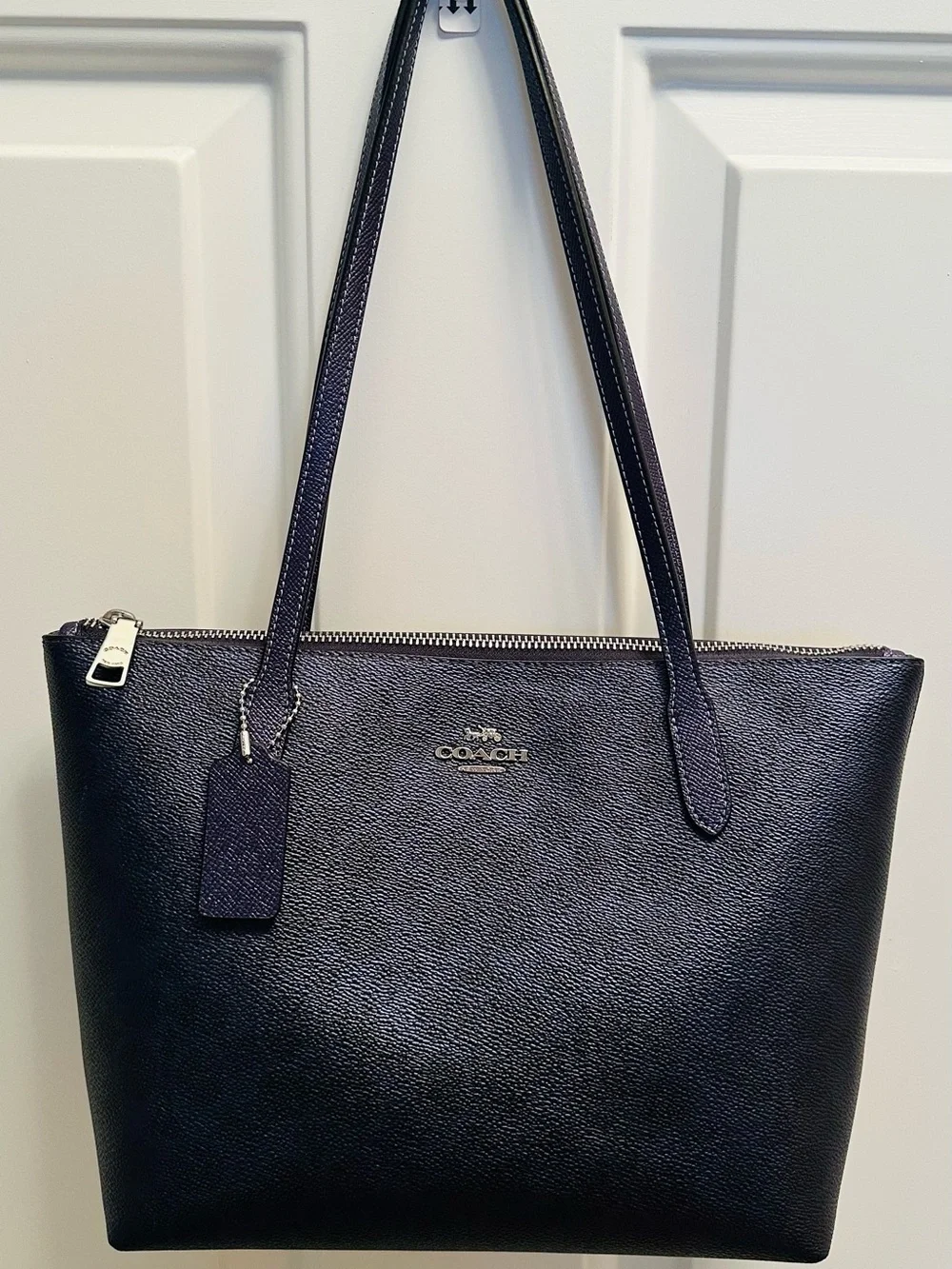 Coach Purple and Black Zip-Top Shoulder Bag with Signature Tag